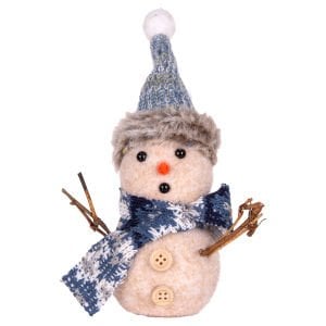 Yılbaşı Süsü, Kardan Adam, Mavi Atkı ve Şapkalı, Bej-Mavi - 12x7x16 cm