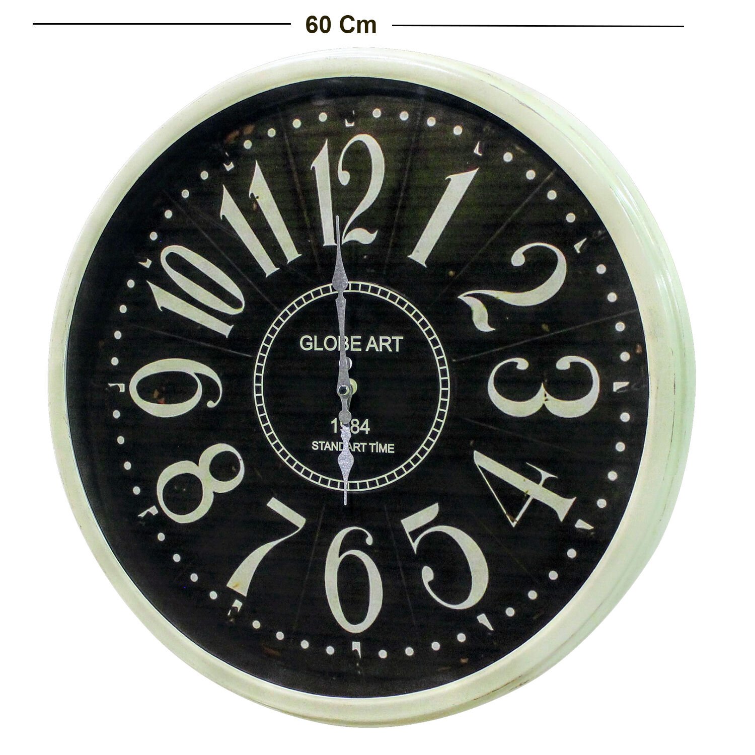 Duvar Saati, Art Stil, Rakamlı, Krem Renk - İçi Siyah, 60 cm