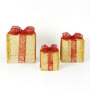 Yılbaşı Süsü, Büyük Hediye Paketi, Kırmızı Fiyonklu, Dore - 3'lü Set