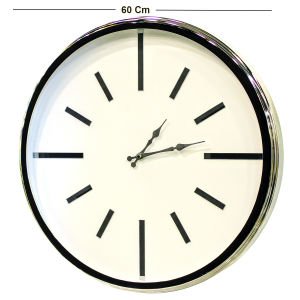 Çizgi Göstergeli Rakamsız İçi Beyaz Duvar Saati Krom 60 Cm.