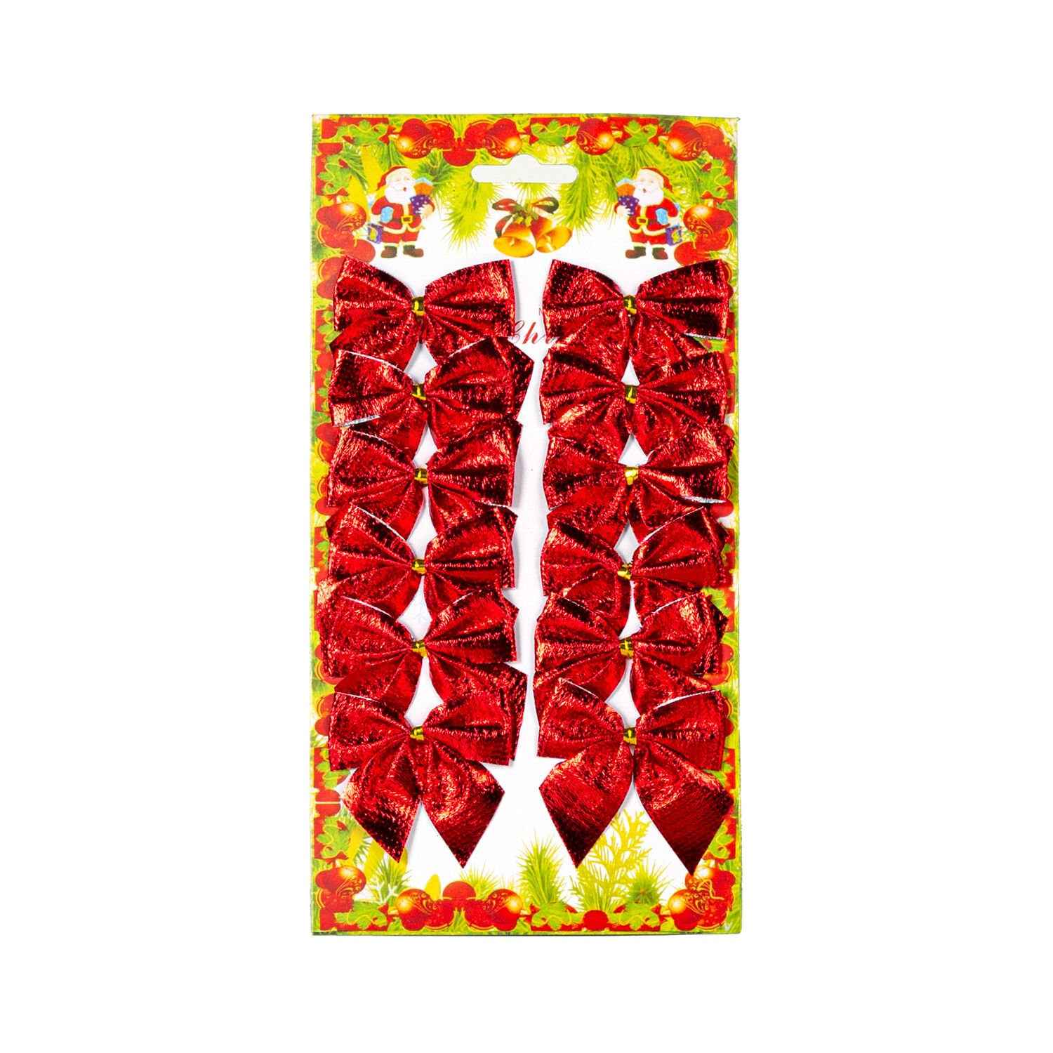 Yılbaşı Süsü Askılı Fiyonk 12'li Paket Kırmızı 5,5x5,5 Cm.