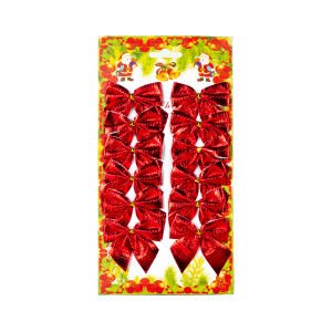 Yılbaşı Süsü Askılı Fiyonk 12'li Paket Kırmızı 5,5x5,5 Cm.