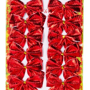 Yılbaşı Süsü Askılı Fiyonk 12'li Paket Kırmızı 5,5x5,5 Cm.