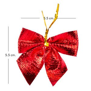 Yılbaşı Süsü Askılı Fiyonk 12'li Paket Kırmızı 5,5x5,5 Cm.