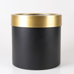 Silindir Alüminyum Saksı Çemberli Siyah-Gold 30X30 Cm.