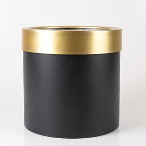 Silindir Alüminyum Saksı Çemberli Siyah-Gold 35X35 Cm.