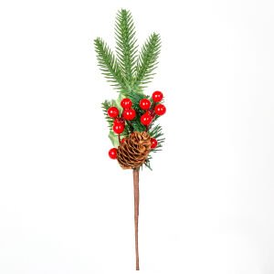 Yılbaşı Çiçeği Pike Berry Kozalak Dekorlu Kırmızı-Yeşil 30 Cm.