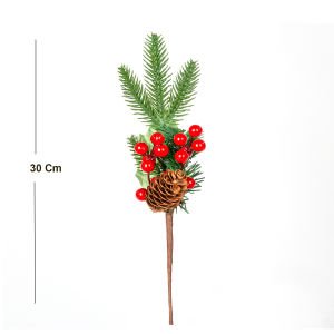 Yılbaşı Çiçeği Pike Berry Kozalak Dekorlu Kırmızı-Yeşil 30 Cm.