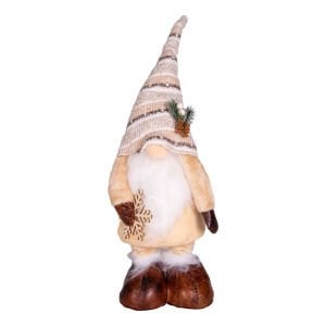 Yılbaşı Süsü, Noel Baba Figürü, Teleskop Uzayan Bacaklı, Krem-Kahverengi - 21x15x83 cm