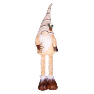 Yılbaşı Süsü Noel Baba Figürü Teleskop Uzayan Bacaklı Krem-Kahverengi 21x15x83 Cm.