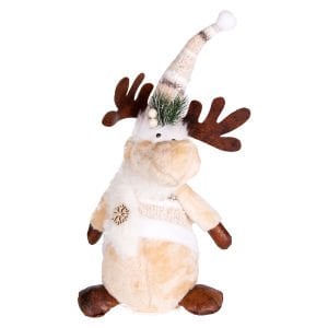 Yılbaşı Süsü, Geyik Figürü, Oturan, Krem-Kahverengi - 15x14,5x46 cm