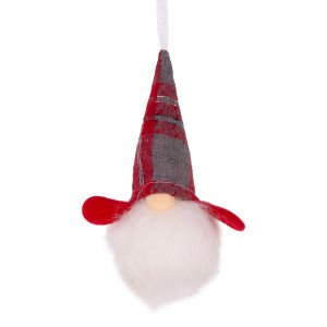 Yılbaşı Süsü Noel Baba Figürü Işıklı Kısa Kollu Kırmızı-Gri 7x17 Cm.