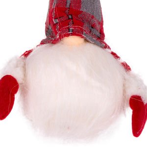 Yılbaşı Süsü Noel Baba Figürü Işıklı Uzun Kollu Kırmızı-Gri 9x22 Cm.