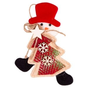 Yılbaşı Süsü, Kardan Adam, Çam Ağacı Figürlü, Kırmızı - 16x17 cm