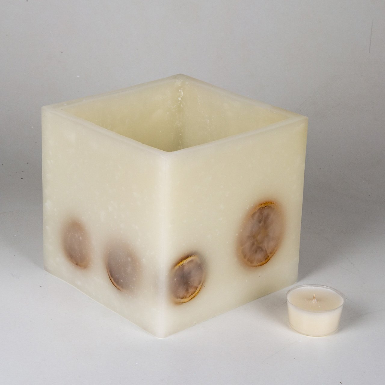 Veramaya Portakal Meyveli Küp Fener Mum Krem Renk 20x20cm