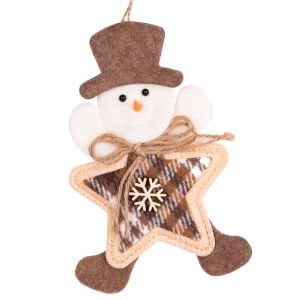 Yılbaşı Süsü, Kardan Adam, Yıldız Figürlü, Kahverengi-Beyaz - 13x17 cm