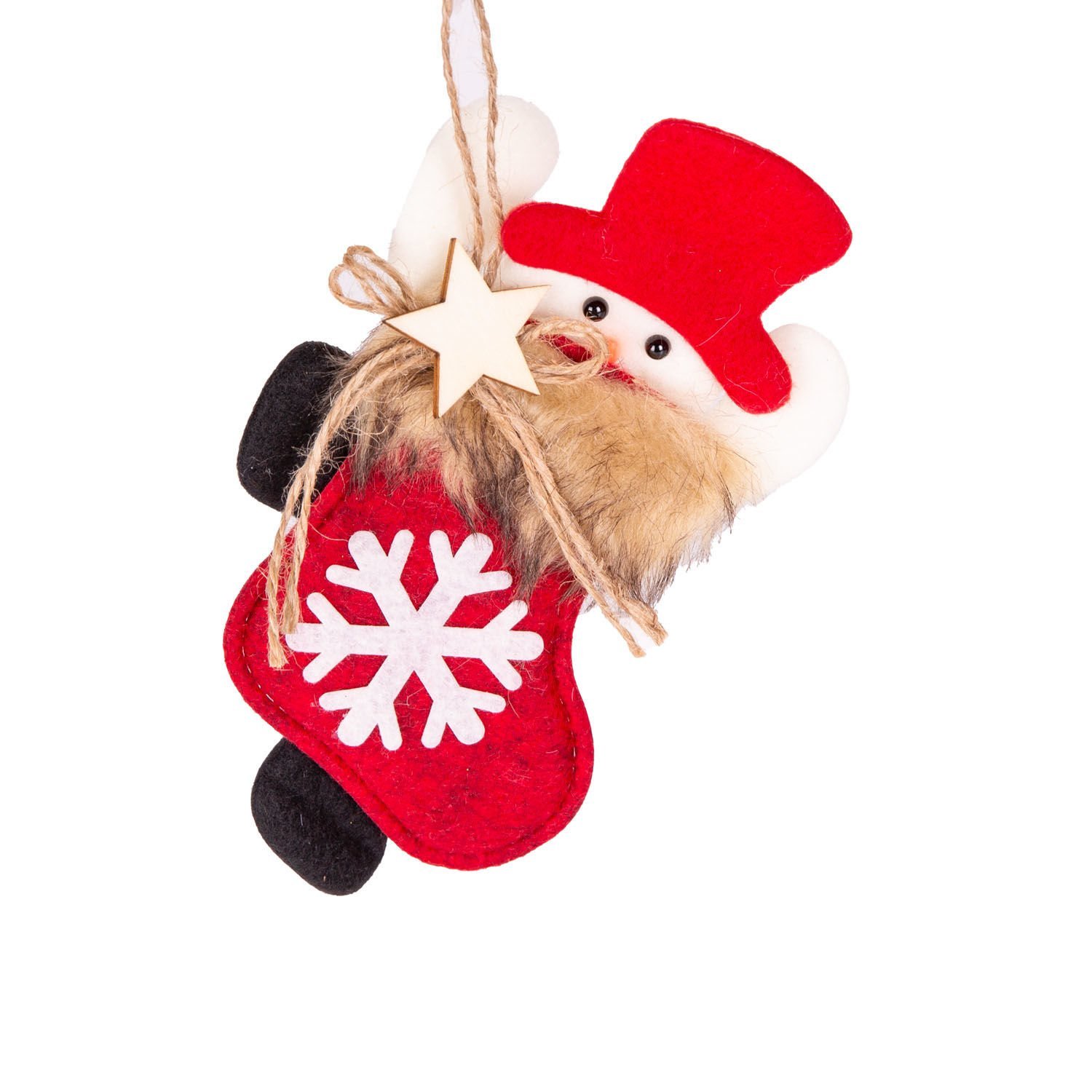 Yılbaşı Süsü, Kardan Adam, Çorap Figürlü, Kırmızı - 13x21 cm