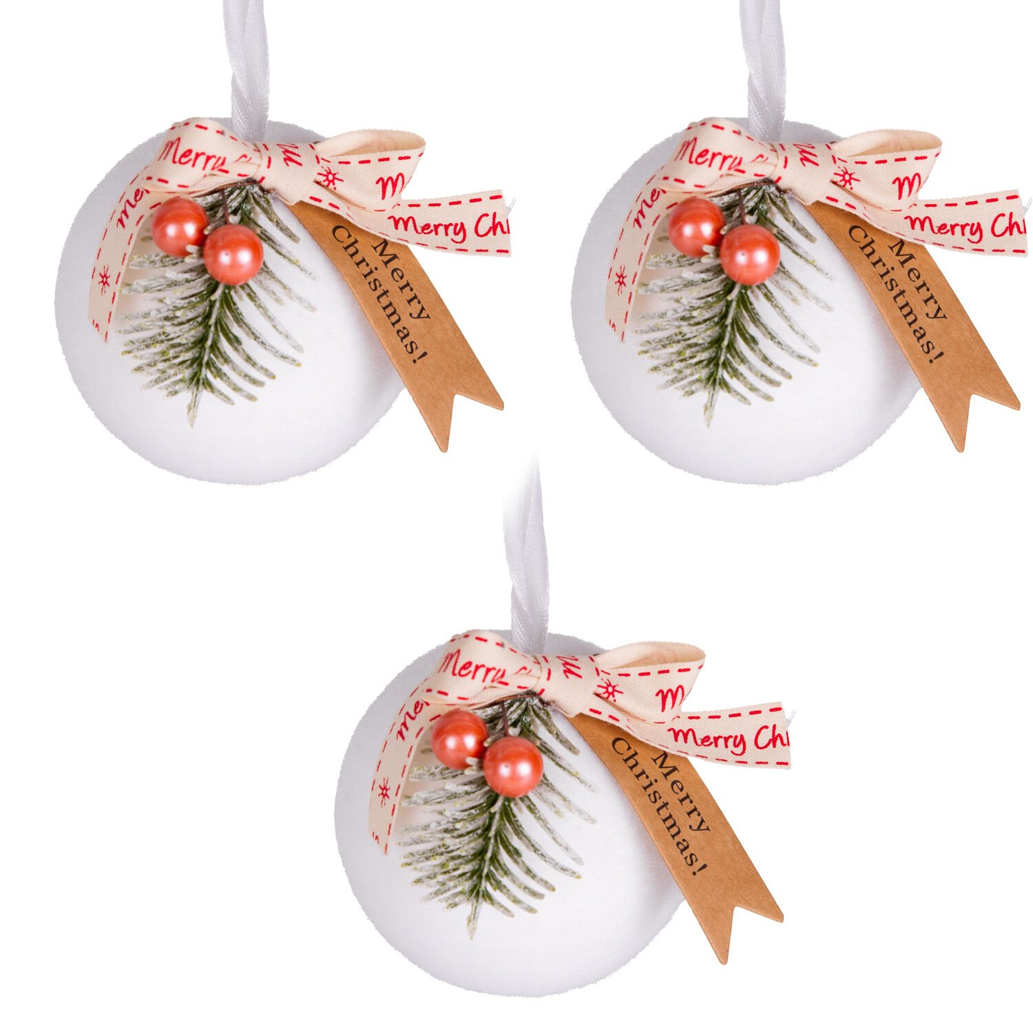 Yılbaşı Topu Yılbaşı Dekorlu 3'lü Set Beyaz 8 Cm.
