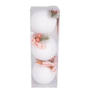 Yılbaşı Topu Yılbaşı Dekorlu 3'lü Set Beyaz 8 Cm.