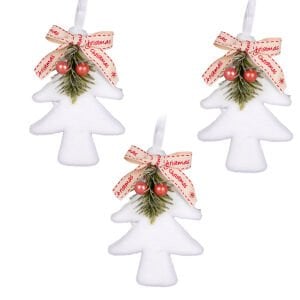 Yılbaşı Süsü, Çam Ağacı Figür, Beyaz - 3'lü Set, 9x14 cm