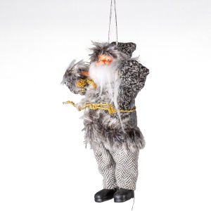 Yılbaşı Gri Elbiseli Askılı Noel Baba Yılbaşı Ağacı Süsü 20 Cm.