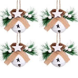 Yılbaşı Ağaç Süsü Çıngıraklı Yılbaşı Topu 4'lü Set Beyaz 6x7 Cm.