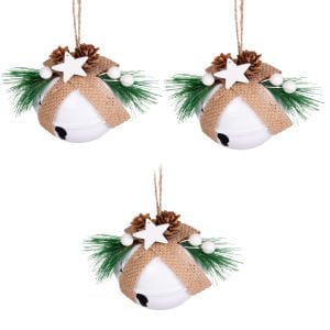 Yılbaşı Süsü, Yılbaşı Topu, Çıngıraklı, Beyaz - 3'lü Set, 8x9 cm