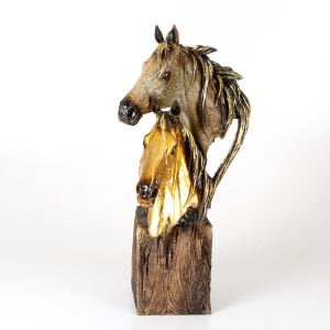 Dekoratif İkili At Büst Gold-Kahverengi 30x64x30 Cm.