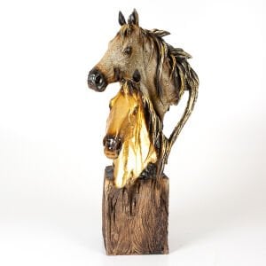 Dekoratif İkili At Büst Gold-Kahverengi 30x64x30 Cm.
