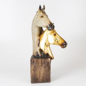Dekoratif İkili At Büst Gold-Kahverengi 30x64x30 Cm.