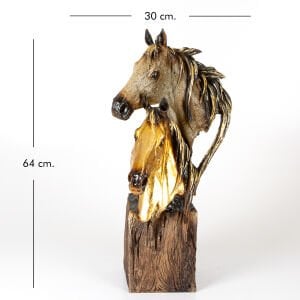 Dekoratif İkili At Büst Gold-Kahverengi 30x64x30 Cm.