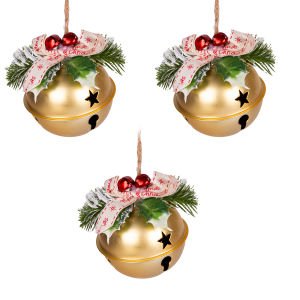 Yılbaşı Ağaç Süsü Çıngıraklı Yılbaşı Topu 3'lü Set Gold 8 Cm.