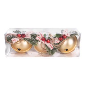 Yılbaşı Ağaç Süsü Çıngıraklı Yılbaşı Topu 3'lü Set Gold 8 Cm.