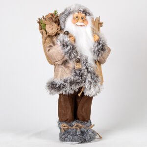Yılbaşı Kahverengi Pantolonlu Kayak Takımı Taşıyan Noel Baba 45 Cm.