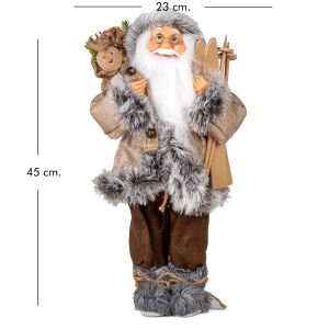 Yılbaşı Kahverengi Pantolonlu Kayak Takımı Taşıyan Noel Baba 45 Cm.