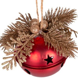 Yılbaşı Ağaç Süsü Çıngıraklı Yılbaşı Topu 3'lü Set Kırmızı-Gold 8 Cm.