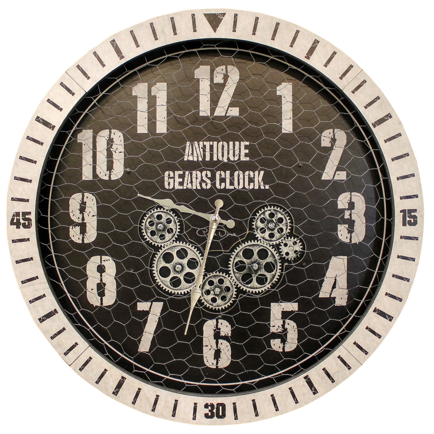 Duvar Saati, Rakamlı, Ahşap Çarklı, Krem Renk - 60 cm