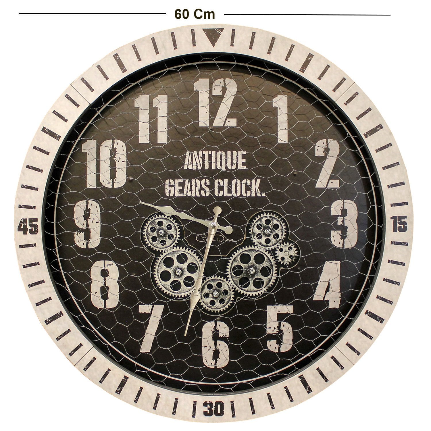 Duvar Saati, Rakamlı, Ahşap Çarklı, Krem Renk - 60 cm