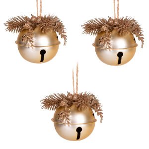 Yılbaşı Ağaç Süsü Çıngıraklı Yılbaşı Topu 3'lü Set Simli Berry Süslü Gold 8 Cm.