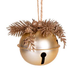 Yılbaşı Ağaç Süsü Çıngıraklı Yılbaşı Topu 3'lü Set Simli Berry Süslü Gold 8 Cm.