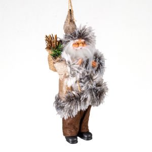 Yılbaşı Kahverengi Pantolonlu Çalı Taşıyan Asılabilir Noel Baba 20 Cm.