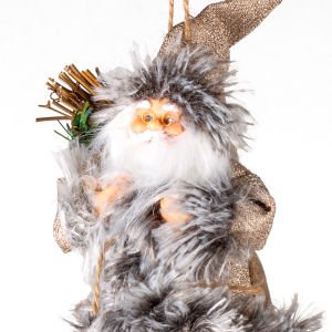 Yılbaşı Kahverengi Pantolonlu Çalı Taşıyan Asılabilir Noel Baba 20 Cm.