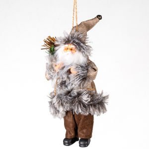 Yılbaşı Kahverengi Pantolonlu Çalı Taşıyan Asılabilir Noel Baba 20 Cm.