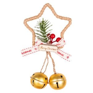 Yılbaşı Süsü, Yıldız, Çanlı, Gold - 9x14 cm