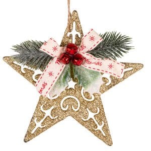 Yılbaşı Süsü, Yıldız, Yılbaşı Dekorlu, Simli, Gold - 10x13 cm