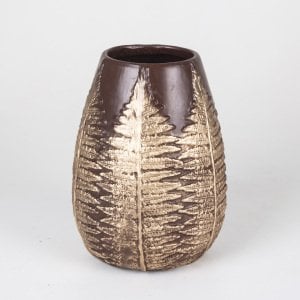 Veramaya Çam Desenli Kahverengi Polyester Vazo 20x16 Cm