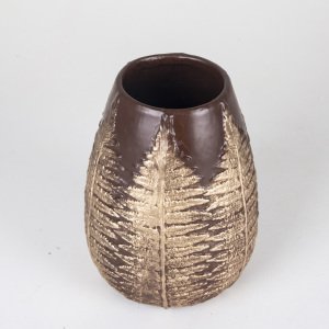 Veramaya Çam Desenli Kahverengi Polyester Vazo 20x16 Cm