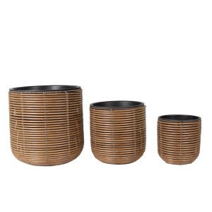 Silindir Bambu Sarım Hasır Saksılık 3'lü Set Natural