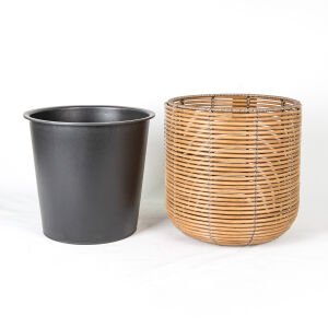 Silindir Bambu Sarım Hasır Saksılık 3'lü Set Natural