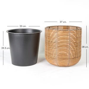 Silindir Bambu Sarım Hasır Saksılık 3'lü Set Natural